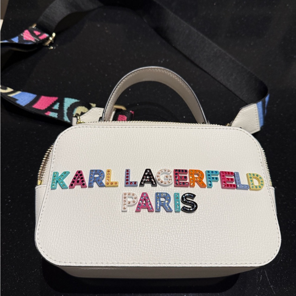 Karl Lagerfeld White Crossbody Bag with Multicolor Logo-USED ONLY ONCE